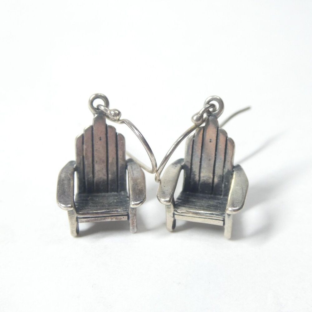 Silver Earrings Adirondack Chairs Miniature Vintage Dangle